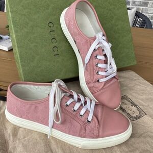 Gucci Pink GG Canvas Leather Trim‎ Lace Up Sneakers Shoes Women's Size 38
